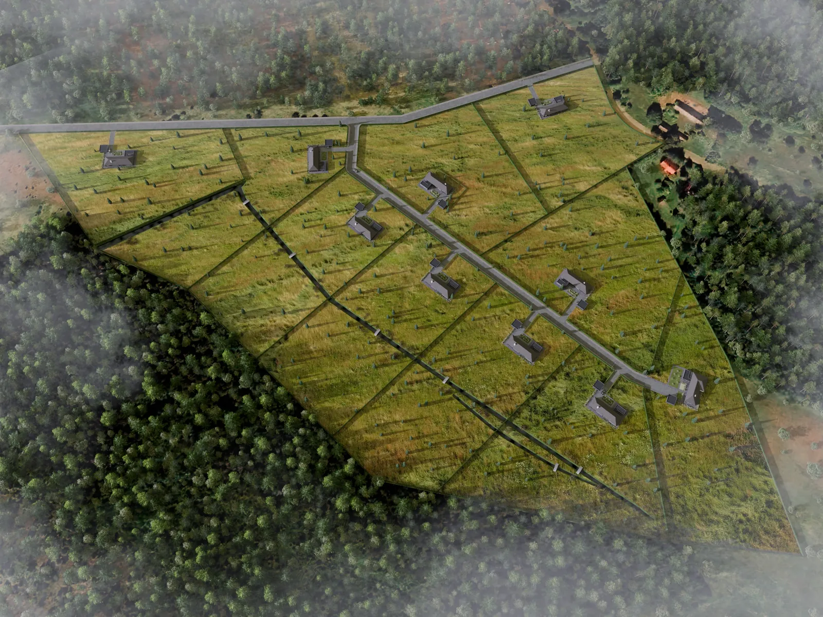 Aerial view of Mahu Linnutee village